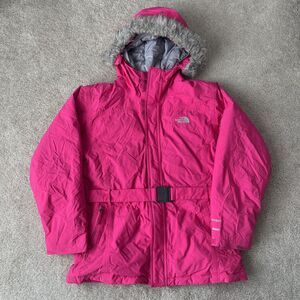 North Face Greenland Jacket Parka Girls XL 18 Pink 550 Down Hooded Coat Belted